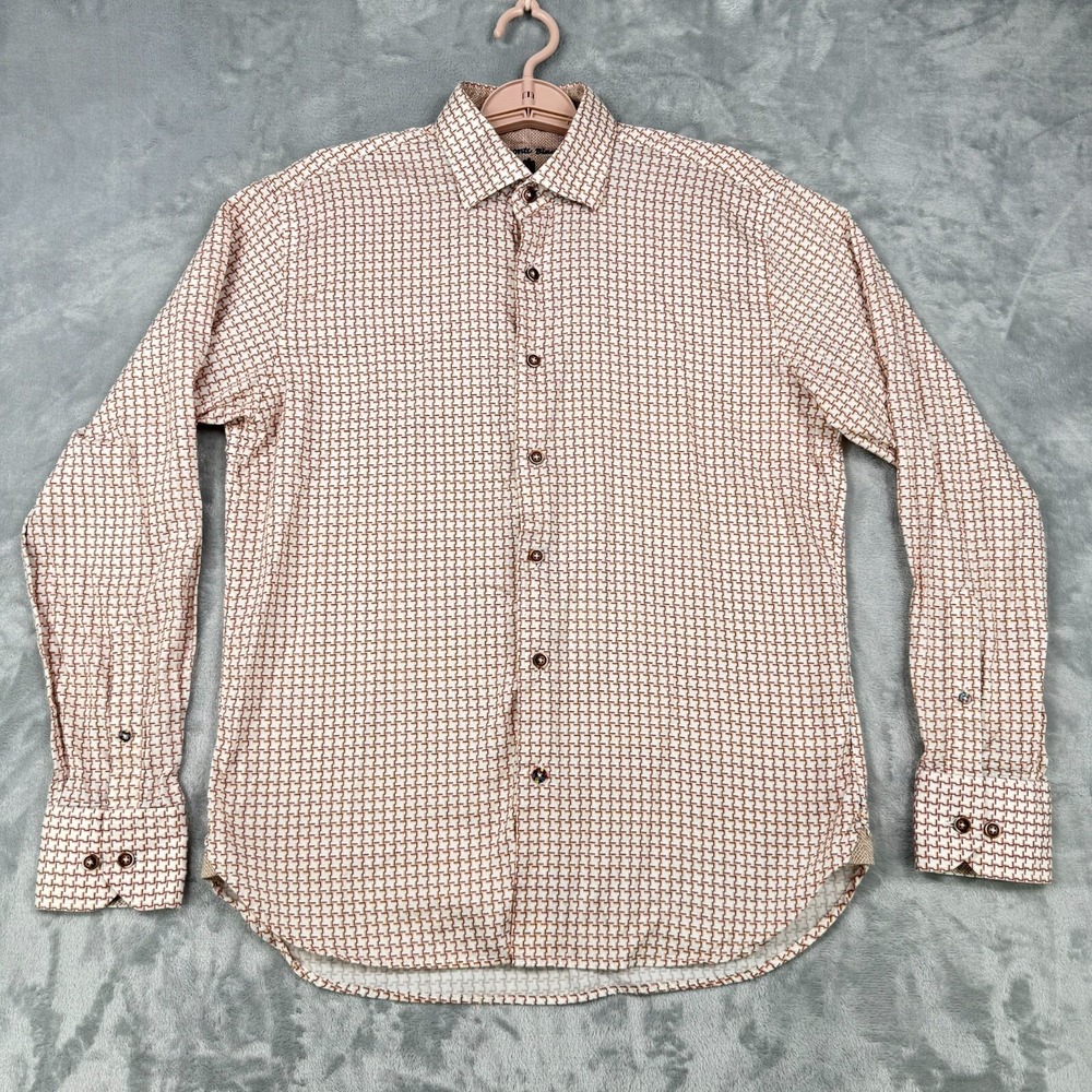 Visconti Black Shirt Mens Medium White Brown Geometric Long Sleeve Button Up